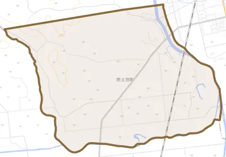 南士別町とその周辺の地図。町の範囲を重ねている