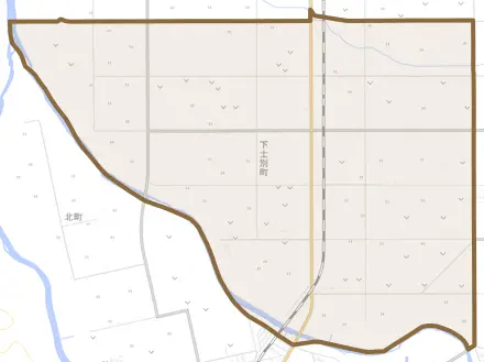 下士別町とその周辺の地図。町の範囲を重ねている