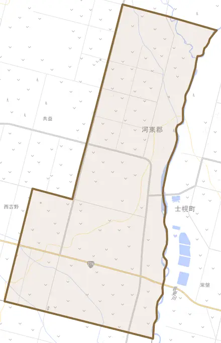 字中音更とその周辺の地図。町の範囲を重ねている