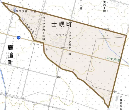 字ウリマクとその周辺の地図。町の範囲を重ねている