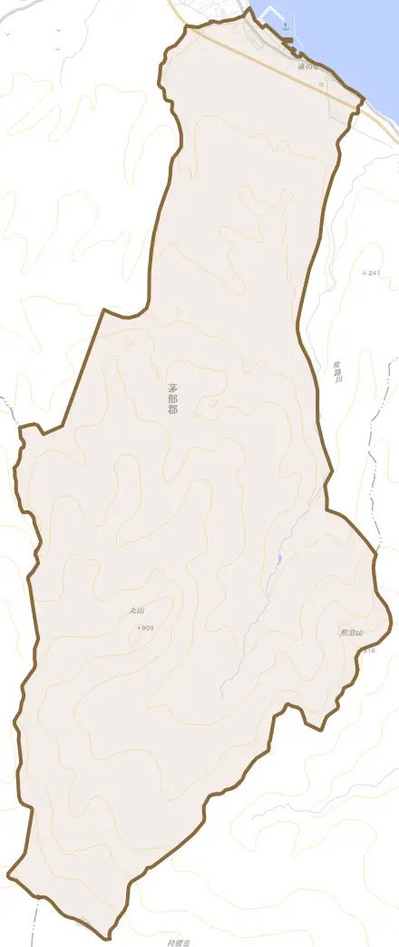字鹿部とその周辺の地図。町の範囲を重ねている
