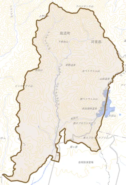 北瓜幕とその周辺の地図。町の範囲を重ねている