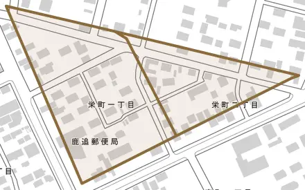 栄町とその周辺の地図。町の範囲を重ねている