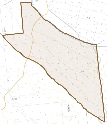 美蔓とその周辺の地図。町の範囲を重ねている