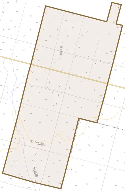 中瓜幕とその周辺の地図。町の範囲を重ねている