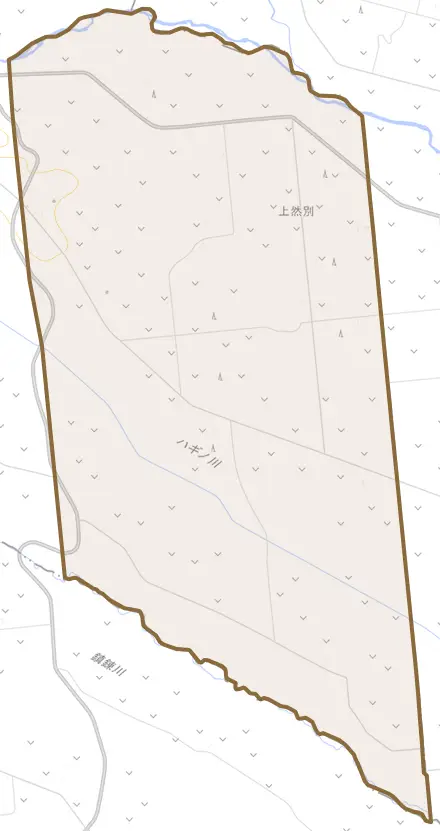 上然別とその周辺の地図。町の範囲を重ねている