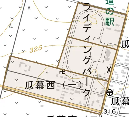 瓜幕西とその周辺の地図。町の範囲を重ねている