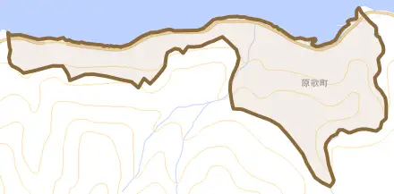 字原歌町とその周辺の地図。町の範囲を重ねている
