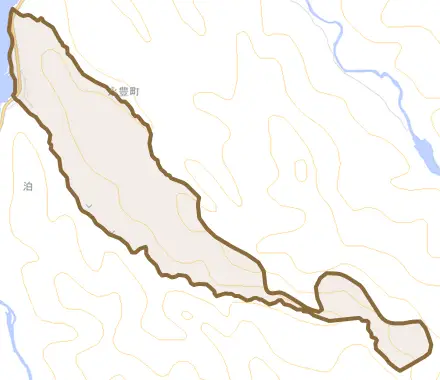 字永豊町とその周辺の地図。町の範囲を重ねている