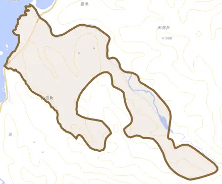 字大平とその周辺の地図。町の範囲を重ねている