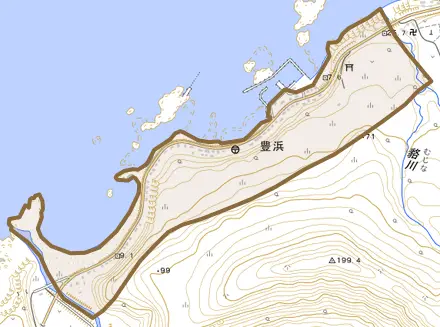 字豊浜とその周辺の地図。町の範囲を重ねている