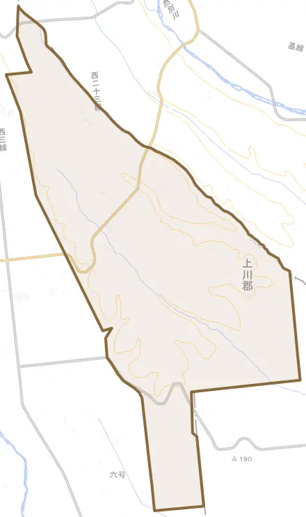 字美蔓とその周辺の地図。町の範囲を重ねている