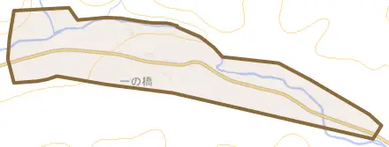 一の橋とその周辺の地図。町の範囲を重ねている