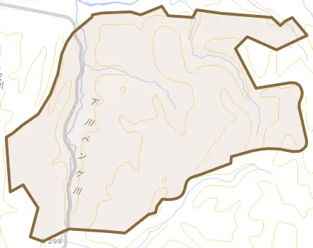 渓和とその周辺の地図。町の範囲を重ねている
