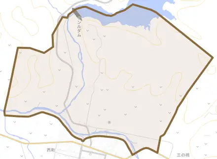 北町とその周辺の地図。町の範囲を重ねている