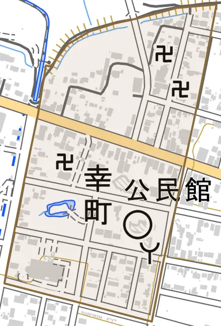 幸町とその周辺の地図。町の範囲を重ねている