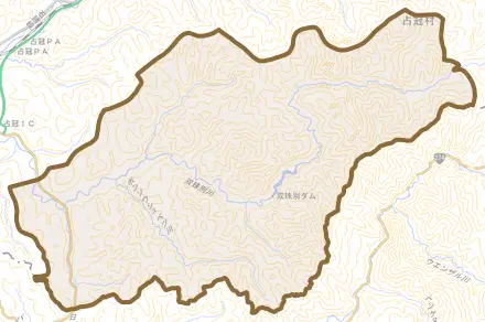 字双珠別とその周辺の地図。町の範囲を重ねている