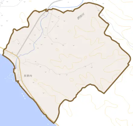東静内とその周辺の地図。町の範囲を重ねている