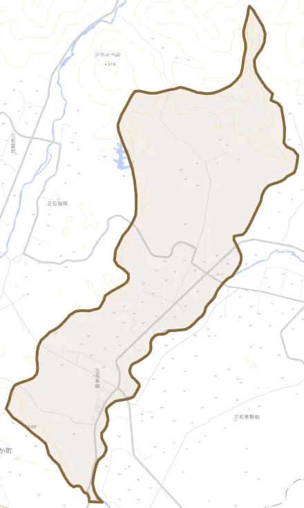 三石本桐とその周辺の地図。町の範囲を重ねている