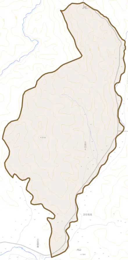 三石川上とその周辺の地図。町の範囲を重ねている