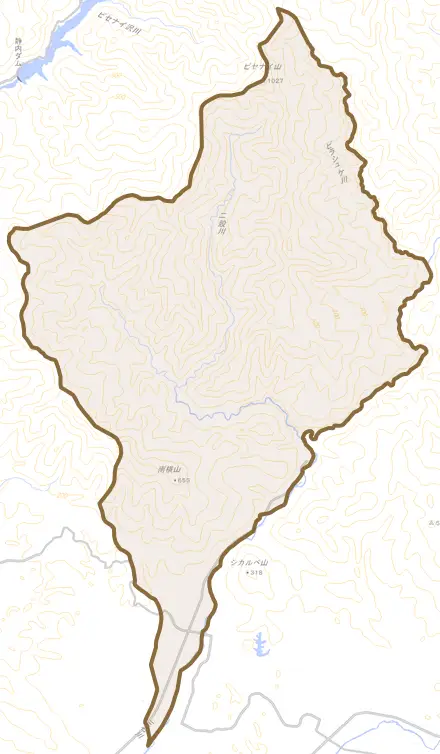 三石富澤とその周辺の地図。町の範囲を重ねている