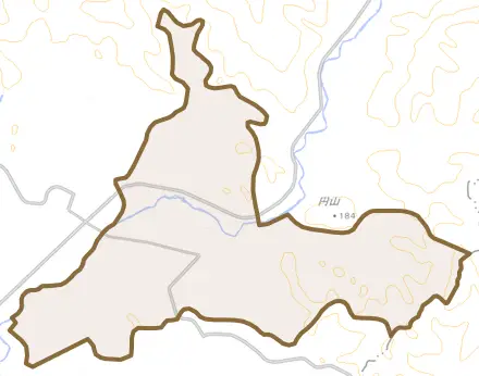 三石歌笛とその周辺の地図。町の範囲を重ねている