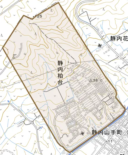 静内柏台とその周辺の地図。町の範囲を重ねている