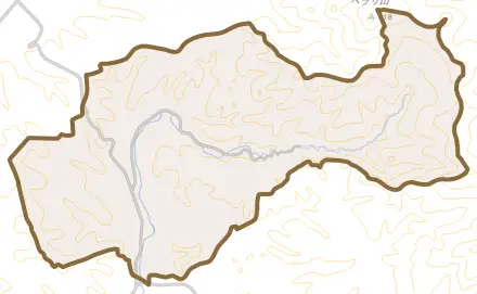 静内西川とその周辺の地図。町の範囲を重ねている