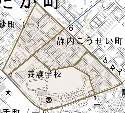 静内ときわ町とその周辺の地図。町の範囲を重ねている