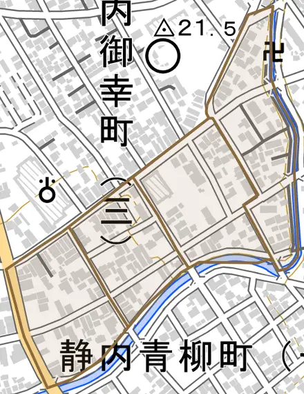静内吉野町とその周辺の地図。町の範囲を重ねている