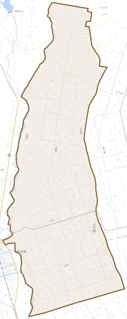 字上佐幌とその周辺の地図。町の範囲を重ねている