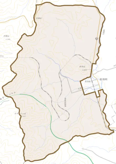 字新得とその周辺の地図。町の範囲を重ねている
