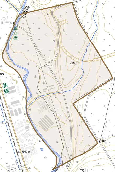字下佐幌とその周辺の地図。町の範囲を重ねている
