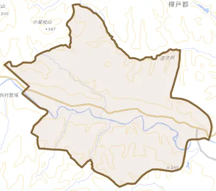 字学園とその周辺の地図。町の範囲を重ねている
