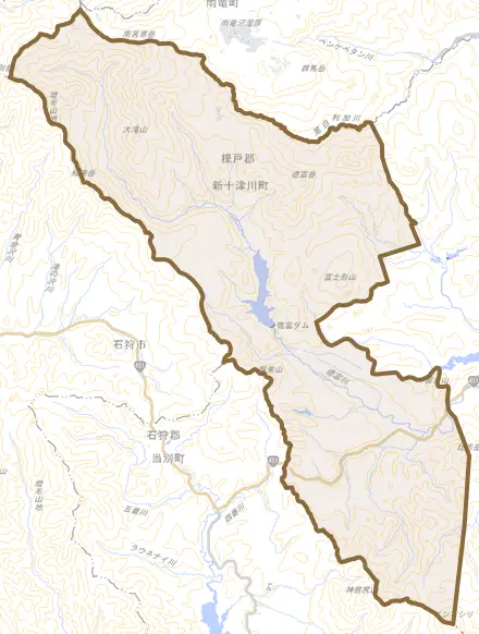 字幌加とその周辺の地図。町の範囲を重ねている