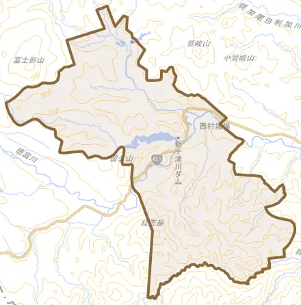 字吉野とその周辺の地図。町の範囲を重ねている
