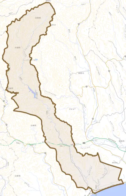 庶路とその周辺の地図。町の範囲を重ねている
