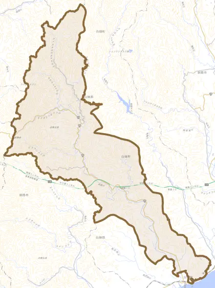 茶路とその周辺の地図。町の範囲を重ねている