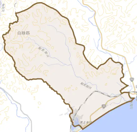 和天別とその周辺の地図。町の範囲を重ねている