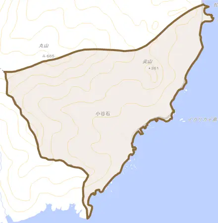 字小谷石とその周辺の地図。町の範囲を重ねている