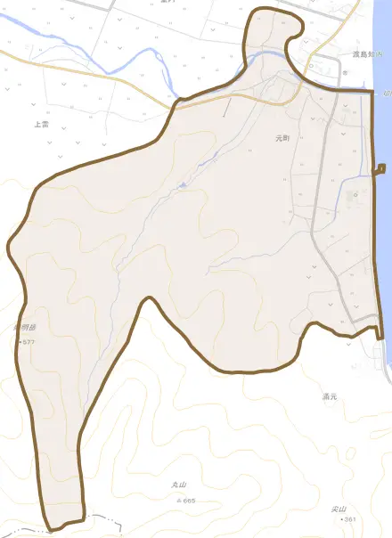 字元町とその周辺の地図。町の範囲を重ねている