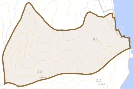 字涌元とその周辺の地図。町の範囲を重ねている