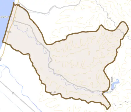 字有明とその周辺の地図。町の範囲を重ねている