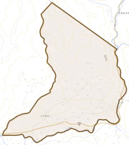 字上久保内とその周辺の地図。町の範囲を重ねている