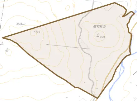 字昭和新山とその周辺の地図。町の範囲を重ねている