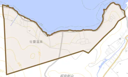 字壮瞥温泉とその周辺の地図。町の範囲を重ねている
