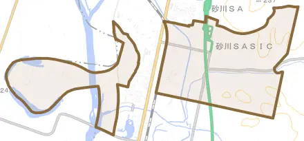 北光とその周辺の地図。町の範囲を重ねている