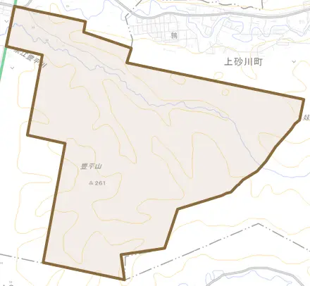 宮城の沢とその周辺の地図。町の範囲を重ねている