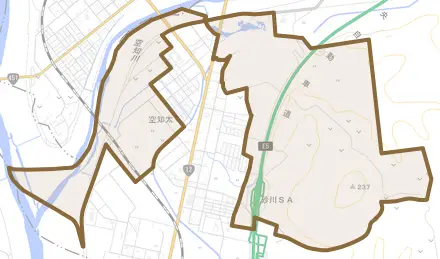 空知太とその周辺の地図。町の範囲を重ねている