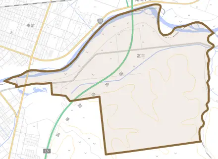 富平とその周辺の地図。町の範囲を重ねている